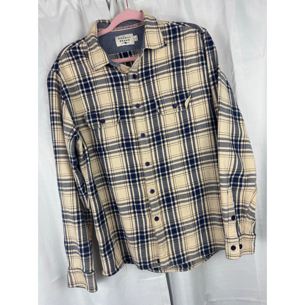 The Normal Brand Plaid Flannel Shirt Large Cotton Shacket Coastal Grandpa - Picture 4 of 8